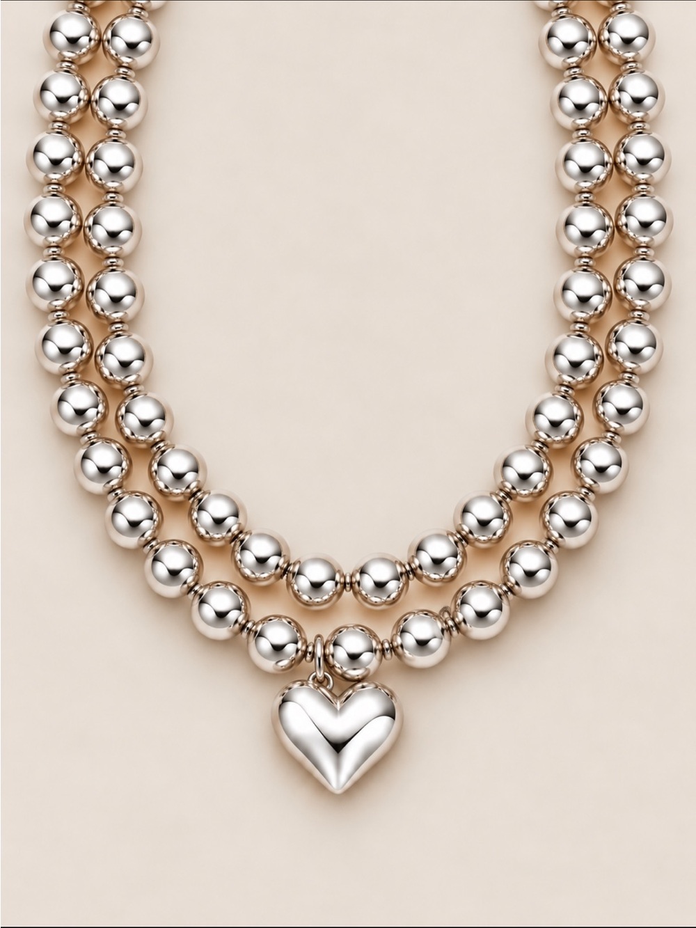 New! Silver Beaded Heart Stack Statement Necklace NWOT